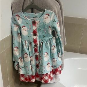 Smocked sweets Christmas dress - Light Blue and Red